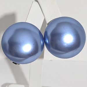 Vintage Mid Century Blue Faux Pearl Clip Earrings
